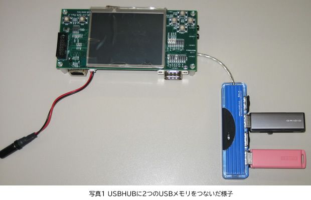 写真1 USBHUBに2つのUSBメモリをつないだ様子